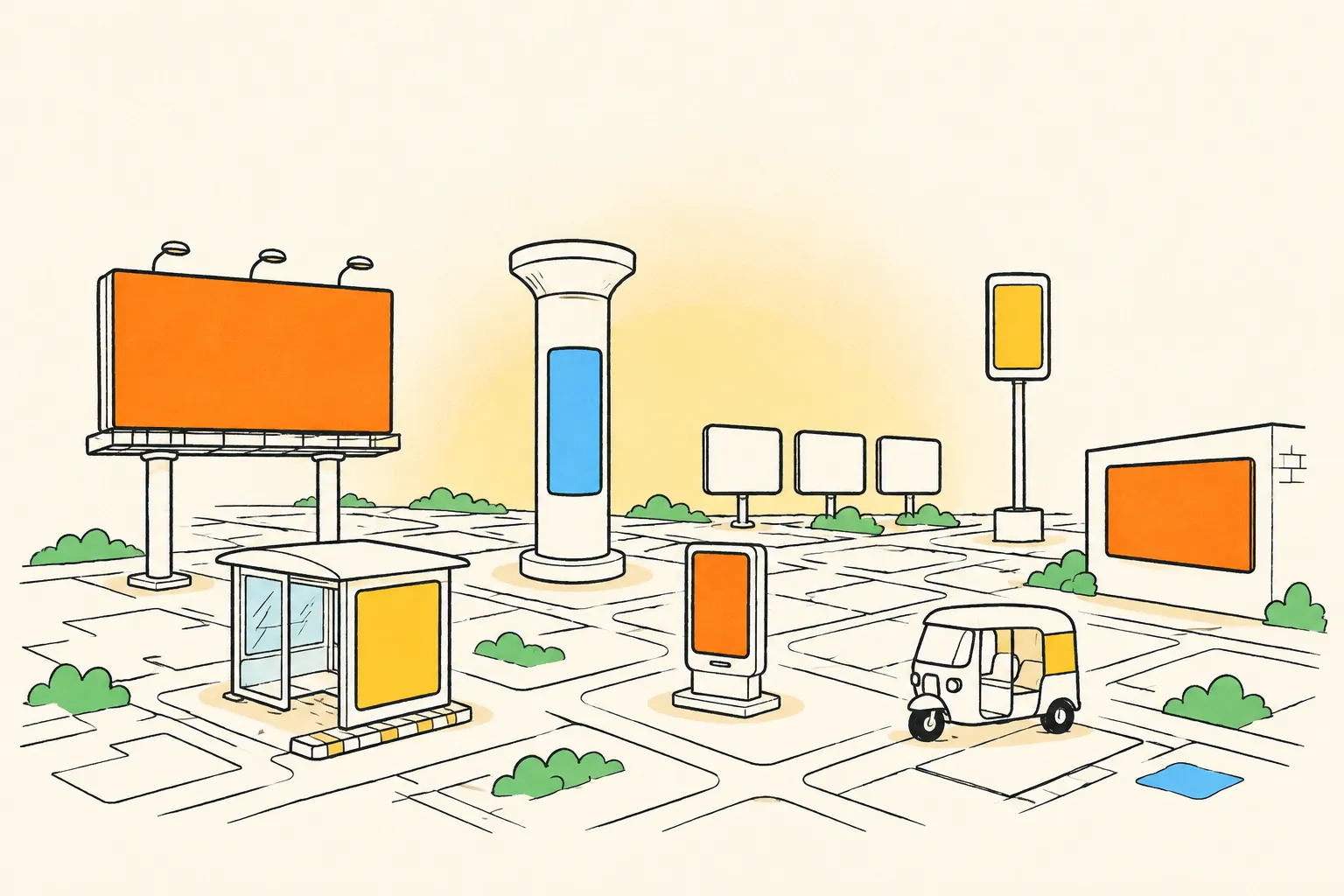 An outdoor advertising campaign running across several formats in one city corridor