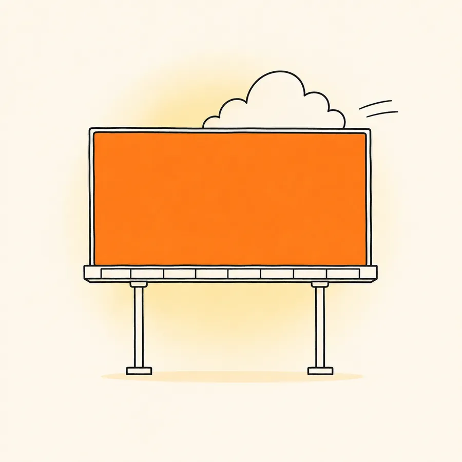 An illustration of a large roadside hoarding on two support legs