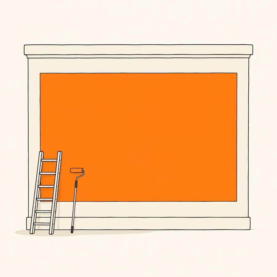 An illustration of a painted advertising wall with a ladder against it