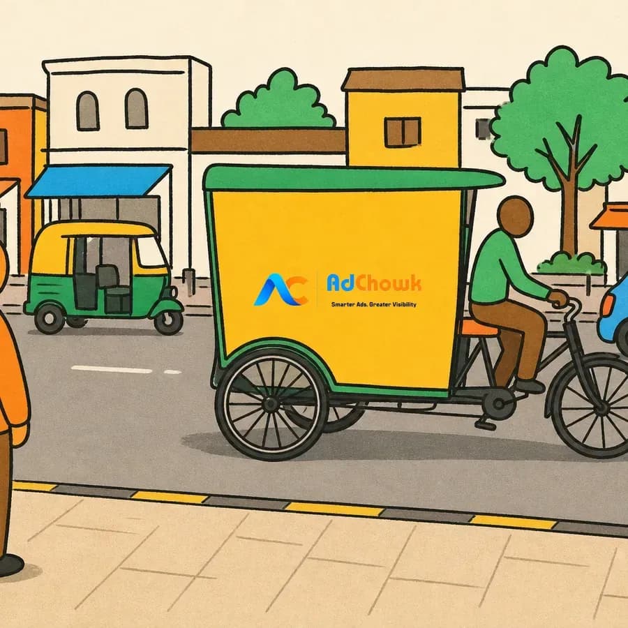 An illustration of the advertising board on a cycle rickshaw — the surface this one-time charge covers